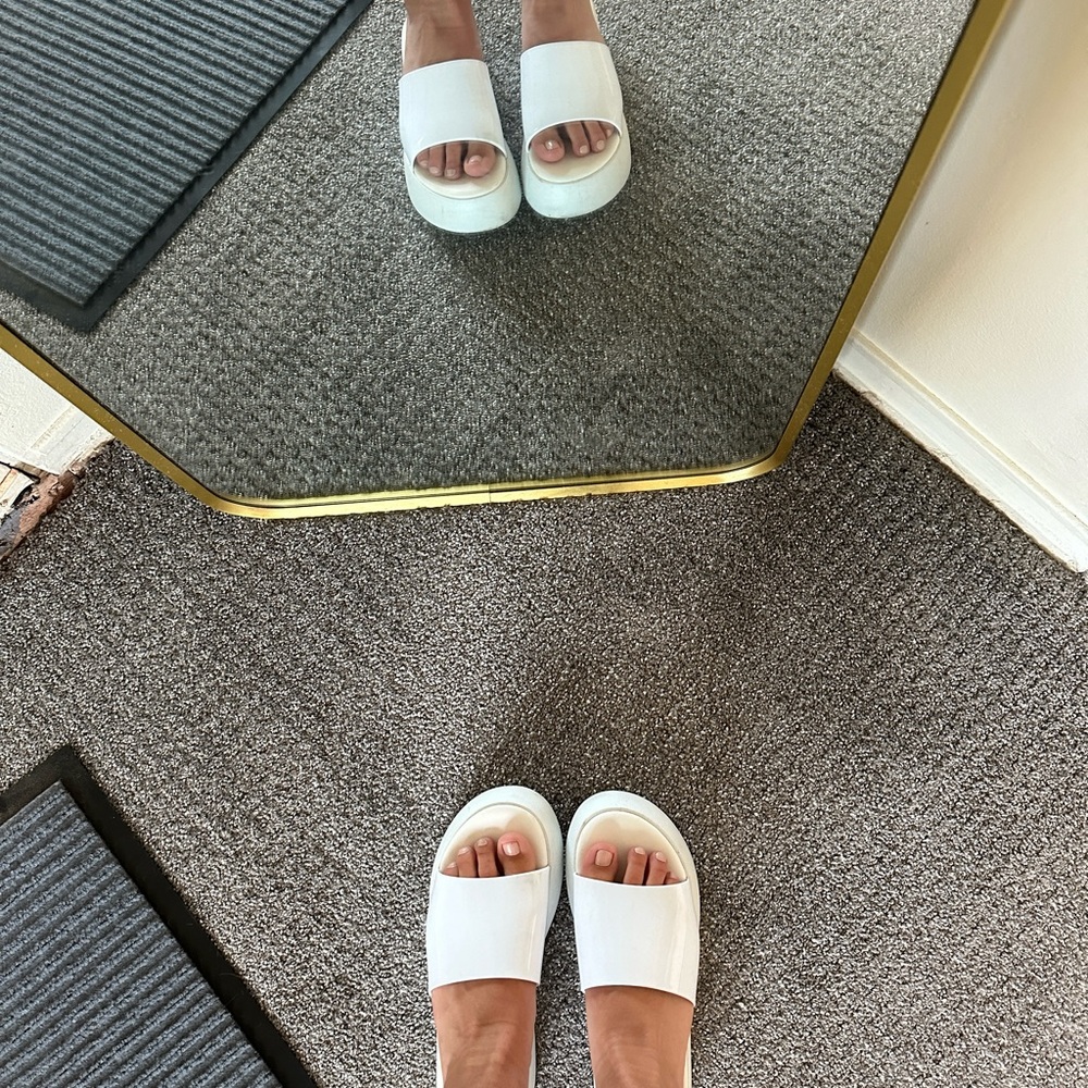 Matisse Solar Platform Sandal - white faux patent leather